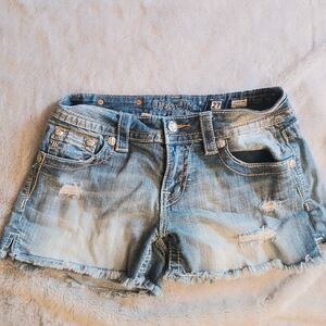 Miss Me Distressed Light Blue Jean Shorts